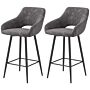 Homcom Set Of Two Velvet-feel Bar Stools - Grey