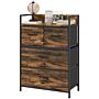 Homcom Bedroom Chest Of Drawers, 4 Drawer Dresser Storage Organiser Unit With Foldable Drawers, Open Shelf And Steel Frame, Rustic Brown