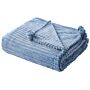 Blanket Blue Polyester 150 X 200 Cm Ribbed Structure With Pom-poms Throw Bedding