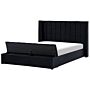 Eu Super King Size Panel Bed Black Velvet 6ft Slatted Base High Headrest With Storage Bench