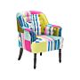 Armchair Multicolour Blue Fabric Patchwork Club Chair Button Tufted Wooden Legs