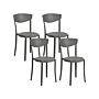 Set Of 4 Garden Chairs Black Polypropylene Lightweight Weather Resistant Plastic