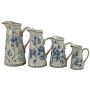 Set Of 4 Ceramic Jugs, Vintage Blue & White Magnolia Design