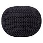 Pouf Ottoman Black Knitted Cotton Eps Beads Filling Round Small Footstool 50 X 35 Cm