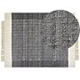 Area Rug Black And Off-white Wool 160 X 230 Cm Rectangular Hand Woven With Tassels