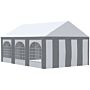 Outsunny 6 X 4m Galvanised Party Tent, Marquee Gazebo With Sides, Six Windows And Double Doors, White And Grey