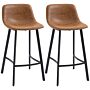 Homcom Bar Stools Set Of 2, Industrial Kitchen Stool, Upholstered Bar Chairs With Back, Steel Legs, Brown