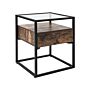 Side Table Dark Wood With Black Glass Top Metal Frame Storage Function Rectangular