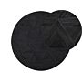 Rug Black Cowhide Leather Ø 140 Cm Pattern Handcrafted Low Pile