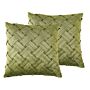 Set Of 2 Cushions Green Velvet 45 X 45 Cm Scatter Throw Pillow Decorative Weave Pattern