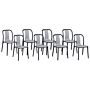 Set Of 8 Garden Chairs Grey And Black Synthetic Material Stacking Armless Outdoor Patio