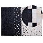 Area Rug Carpet Black And Beige Cowhide Leather Patchwork Pattern Rectangular 140 X 200 Cm