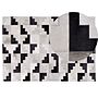 Rug Black With Grey Leather 140 X 200 Cm Modern Patchwork Handmade Rectangular Carpet