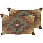 Set Of 2 Scatter Cushions Multicolour Jute And Wool 30 X 50 Cm Oriental Pattern Kilim Style Washed Colurs