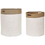 Set Of 2 Cotton Storage Baskets Laundry Bins White And Light Beige