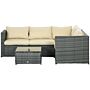 Outsunny 3pcs Rattan Garden Furniture 4 Seater Outdoor Patio Corner Sofa Chair Set With Coffee Table Thick Cushions, Beige