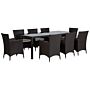 Garden Dining Set Dark Brown Faux Rattan 8 Seater With Cushions Uv Resistant Patio