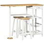 Homcom 3 Piece Bar Table Set, Breakfast Bar Table And Stools With Storage Shelf, Drawer, Wire Basket And Wine Rack For Kitchen, Natural And White