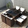 Vidaxl 9 Piece Outdoor Dining Set With Cushions Poly Rattan Brown