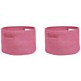 Set Of 2 Storage Baskets Cotton Pink Braided Laundry Hamper Fabric Toys Storage Bin