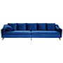 Sofa Navy Blue Velvet 4 Seater Extra Cushions