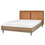 Bed Frame Golden Brown Faux Leather Eu King Size 5ft3 Upholstered Headboard Metal Legs Wooden Slatted Base