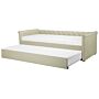 Trundle Bed Beige Fabric Upholstery Eu Small Single Size Guest Underbed Buttoned