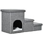 Pawhut Dog Steps 3-step Pet Stairs With Kitten House And 2 Storage Boxes, 3 In 1 Dog Ramp For Sofa With Washable Plush Cushion