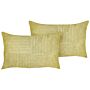 Set Of 2 Decorative Pillows Green Corduroy 47 X 27 Cm Striped Pattern Modern Design Throw Cushions