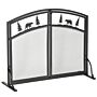 Homcom Fire Guard With Double Doors, Metal Mesh Fireplace Screen, Spark Flame Barrier With Tree Decoration, Bedroom Decor