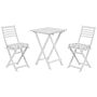 3 Piece Bistro Set White Solid Acacia Wood Mint Green Cushions Folding Slatted Design