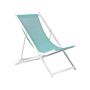 Folding Deck Chair Turquoise White Textilene Sling Seat Beach Chair Adjustable Backrest Patio Recliner