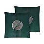 Set Of 2 Scatter Cushions Green Velvet 45 X 45 Cm Glamour Zipper Geometric Pattern