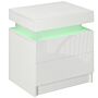 Homcom White Bedside Cabinets With Led Light, High Gloss Front Nightstand With 2 Drawers