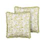 Set Of 2 Cotton Cushions Green And White 45 X 45 Cm Hand Block Print Removable Covers Zipper Country