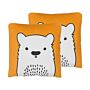 Set Of 2 Kids Cushions Orange Fabric Bear Image Pillow With Filling Soft Children's Toy