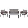 Outdoor Sofa Set Grey For 4 People Aluminium Frame Couch Armchairs With Fabric Cushions Coffee Table