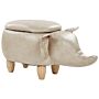 Animal Elephant Children Stool With Storage Taupe Faux Leather Wooden Legs Nursery Footstool