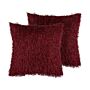 Set Of 2 Decorative Cushions Red Shaggy 45 X 45 Cm