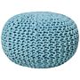 Pouf Ottoman Light Blue Knitted Cotton Eps Beads Filling Round Small Footstool 40 X 25 Cm