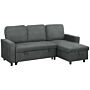 Homcom Sofa Bed With Storage, Convertible L Shaped Corner Sofa, 3 Seater Pull Out Sofa Bed With Reversible Chaise, Side Pockets For Living Room, Bedroom, Small Spaces, Charcoal Grey