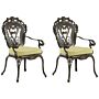 Set Of 2 Garden Dining Chairs Brown Aluminium Polyester Seat Pads