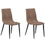 Set Of 2 Dining Chairs Light Brown Faux Leather Upholstered Quilted Backrest Black Legs Armless