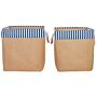 Set Of 2 Storage Baskets Polyester Cotton Beige Laundry Bins Organization With Handles