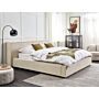 Eu King Size Bed Beige Corduroy Upholstery 5ft3 Slatted Base With Thick Padded Headboard Footboard