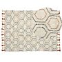 Area Rug Beige And Orange Cotton 140 X 200 Cm Geometric Pattern Hand Tufted Shaggy With Tassels