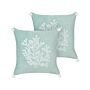 Set Of 2 Scatter Cushion Mint Green Velvet 45 X 45 Cm Marine Coral Motif Square Polyester Filling