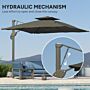 Outsunny Garden Parasol, 3(m) Cantilever Parasol With Hydraulic Mechanism, Dual Vented Top, 8 Ribs, Cross Base, Grey