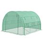 Outsunny Polytunnel Greenhouse Walk-in Grow House Tent With Roll-up Sidewalls, Zipped Door And 6 Windows, 3x3x2m Green