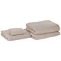 Set Of 4 Towels Beige Cotton Zero Twist Guest Hand Bath Towels And Bath Mat